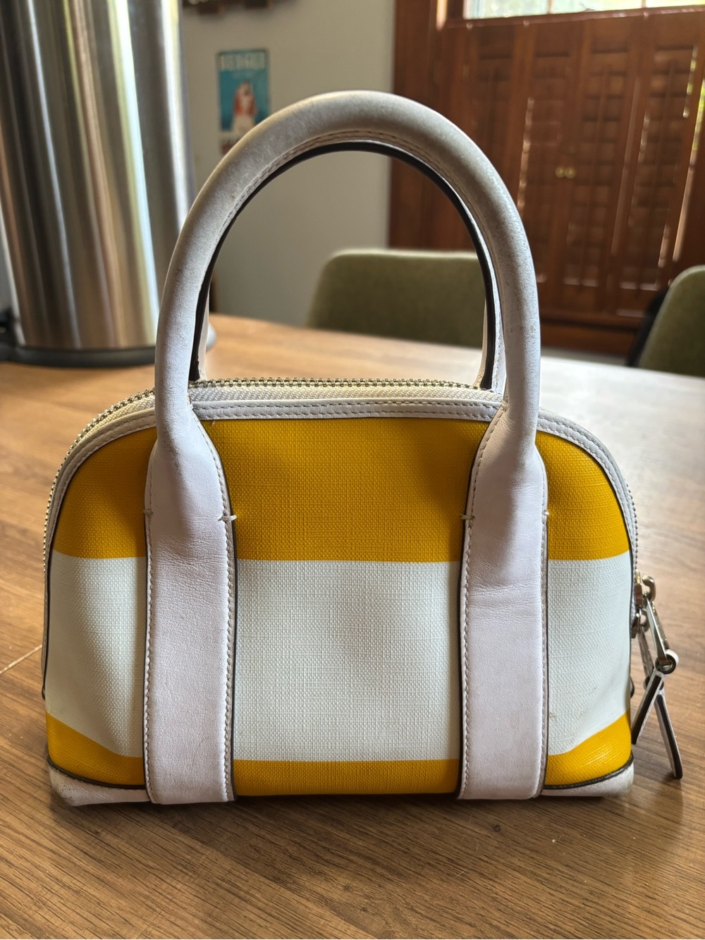 Coach Yellow and White Stripe Mini Satchel with Leather Trim - Picture 2 of 5